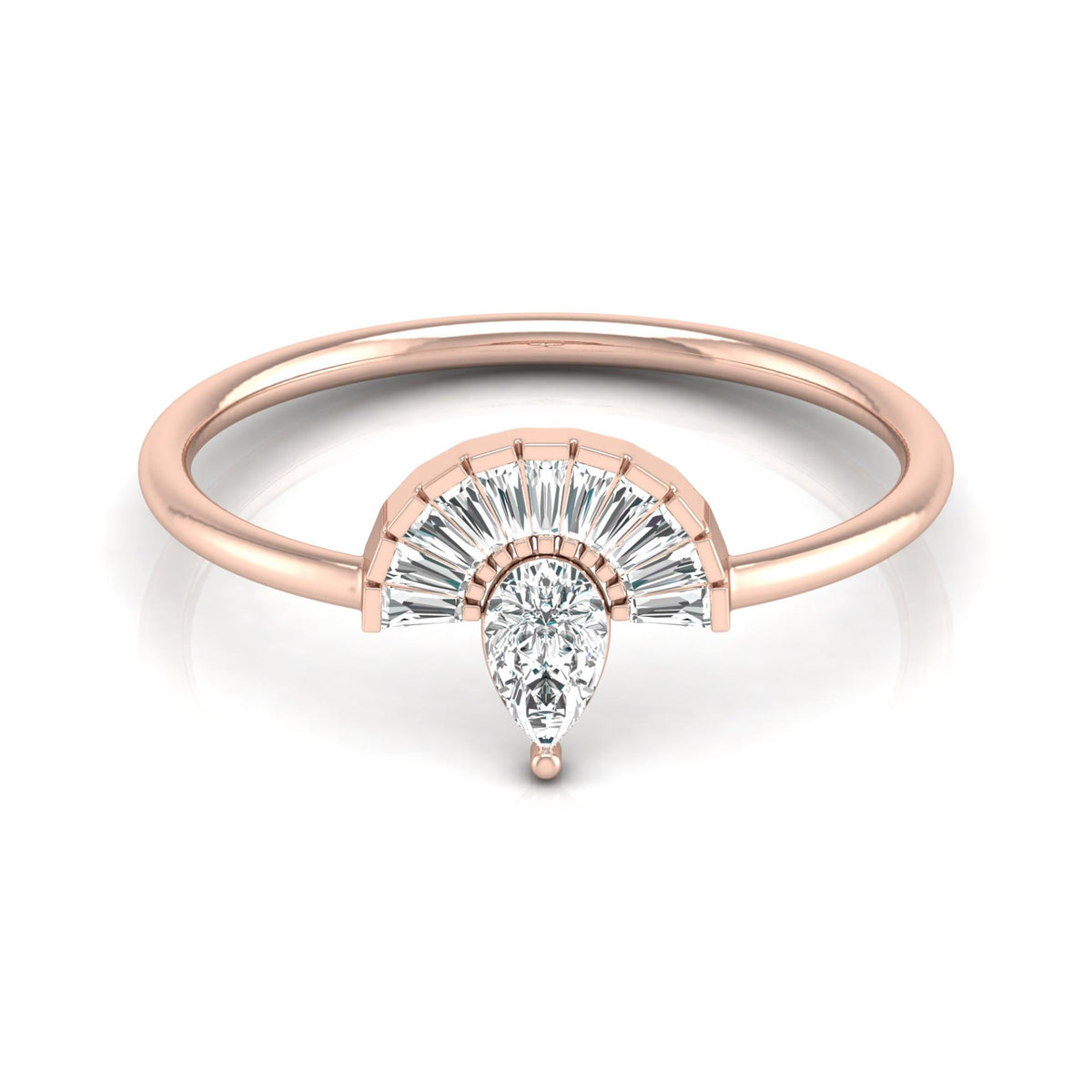 Half Fan Pear and Baguette Diamond Ring - HIGHCARAT DIAMONDS