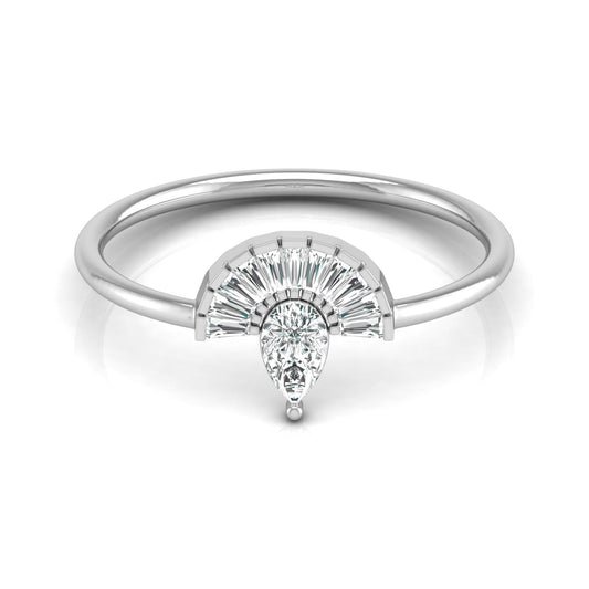 Half Fan Pear and Baguette Diamond Ring - HIGHCARAT DIAMONDS
