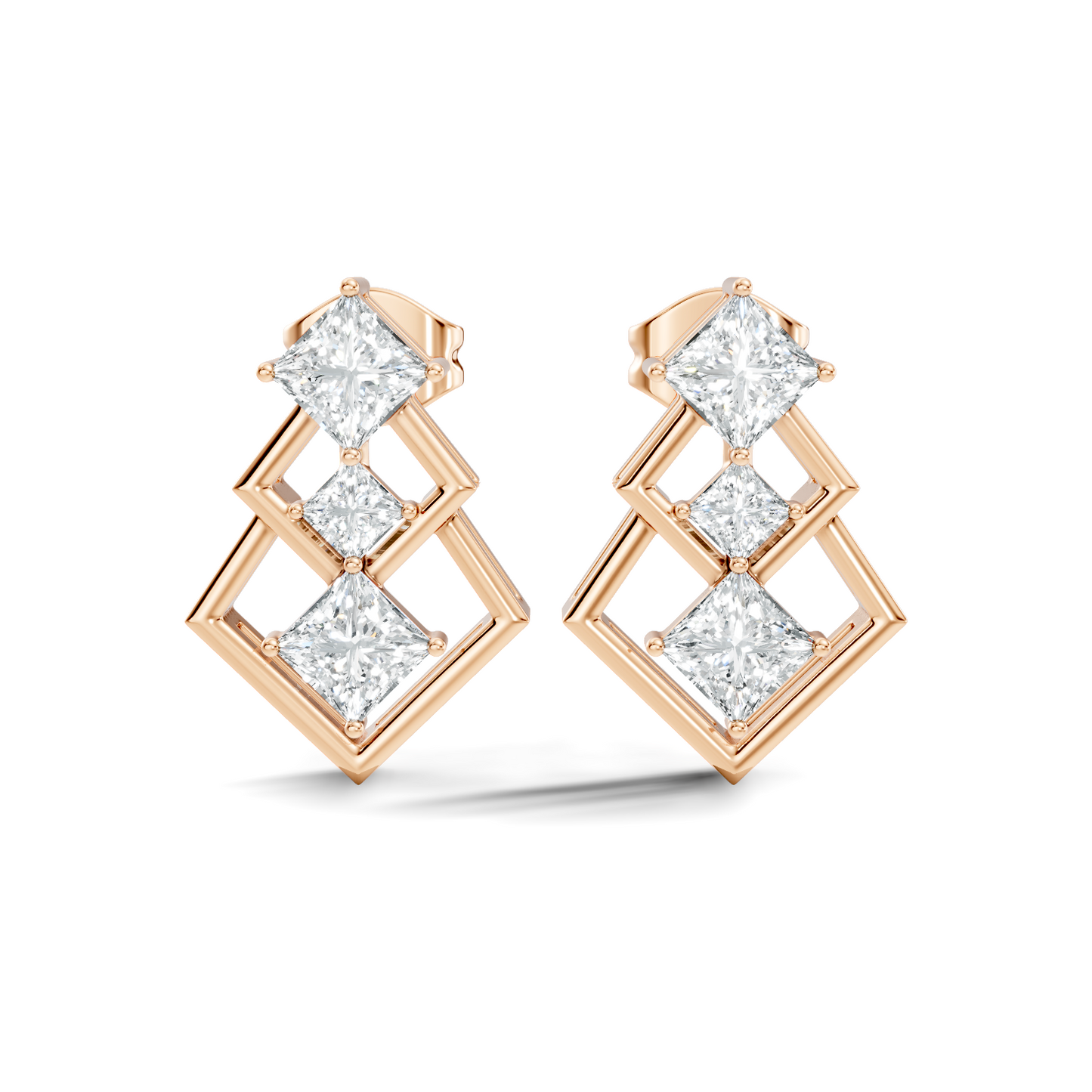 Princess Cut Designer Diamond Earrings 18K Rose Gold Perfect For Special Occasions - HIGHCARAT DIAMONDS