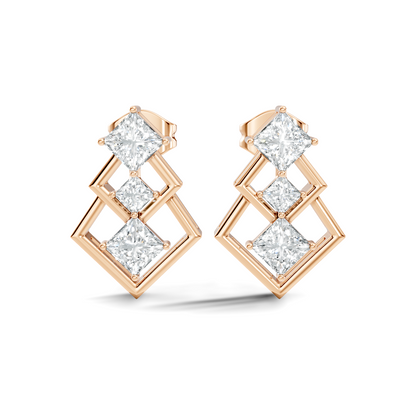 Princess Cut Designer Diamond Earrings 18K Rose Gold Perfect For Special Occasions - HIGHCARAT DIAMONDS
