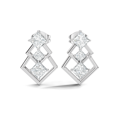 Princess Cut Designer Diamond Earrings 18K Rose Gold Perfect For Special Occasions - HIGHCARAT DIAMONDS