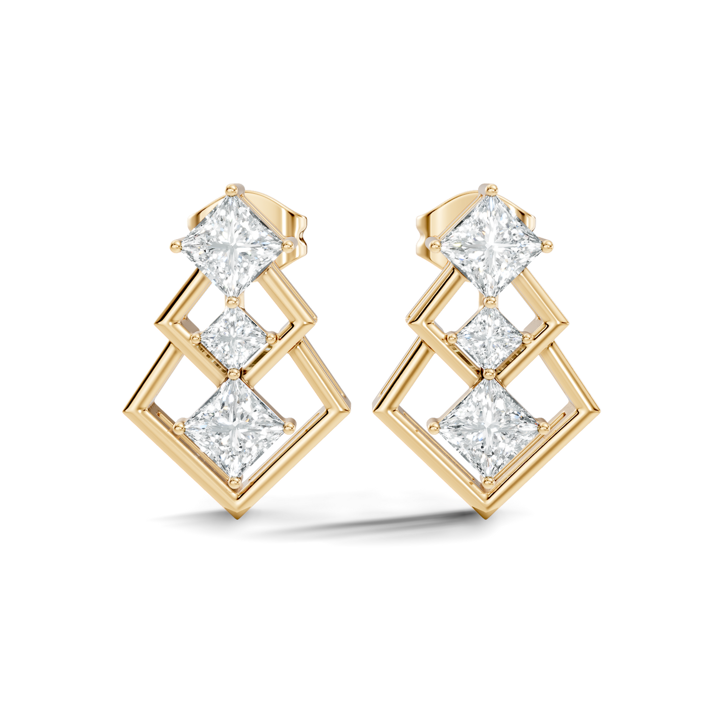 Princess Cut Designer Diamond Earrings 18K Rose Gold Perfect For Special Occasions - HIGHCARAT DIAMONDS