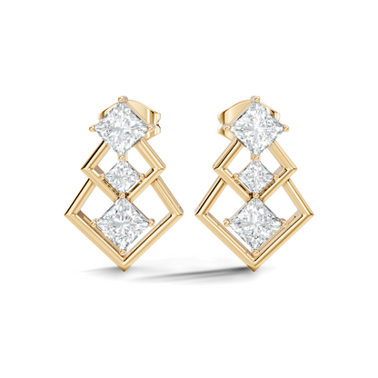 Princess Cut Designer Diamond Earrings 18K Rose Gold Perfect For Special Occasions - HIGHCARAT DIAMONDS
