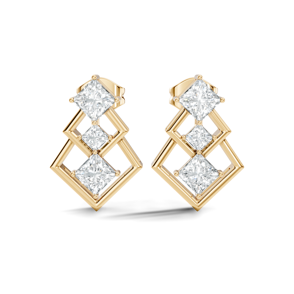 Princess Cut Designer Diamond Earrings 18K Rose Gold Perfect For Special Occasions - HIGHCARAT DIAMONDS