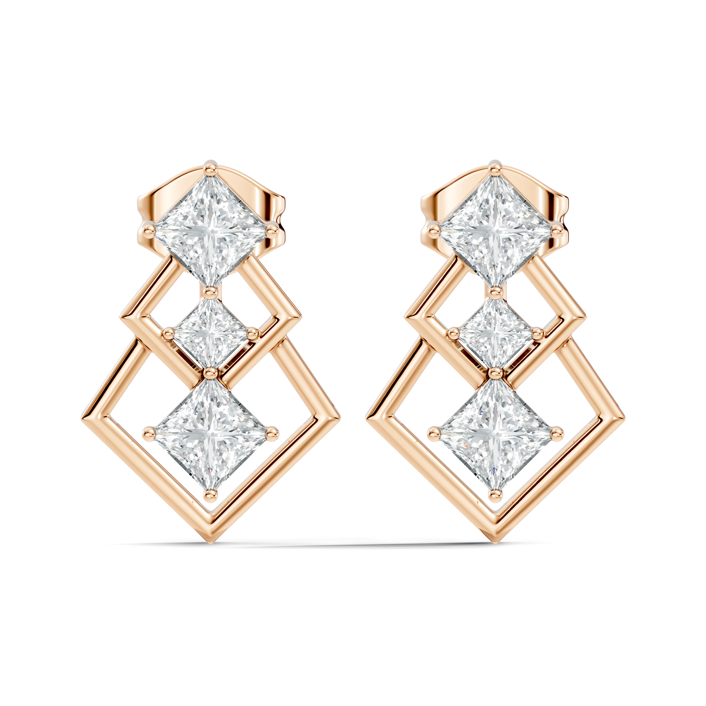 Princess Cut Designer Diamond Earrings 18K Rose Gold Perfect For Special Occasions - HIGHCARAT DIAMONDS