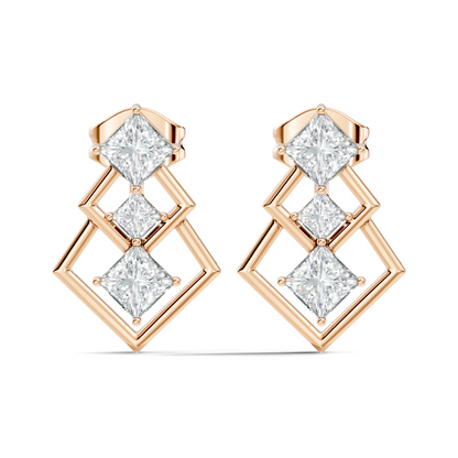 Princess Cut Designer Diamond Earrings 18K Rose Gold Perfect For Special Occasions - HIGHCARAT DIAMONDS