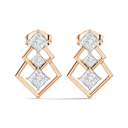 Princess Cut Designer Diamond Earrings 18K Rose Gold Perfect For Special Occasions - HIGHCARAT DIAMONDS