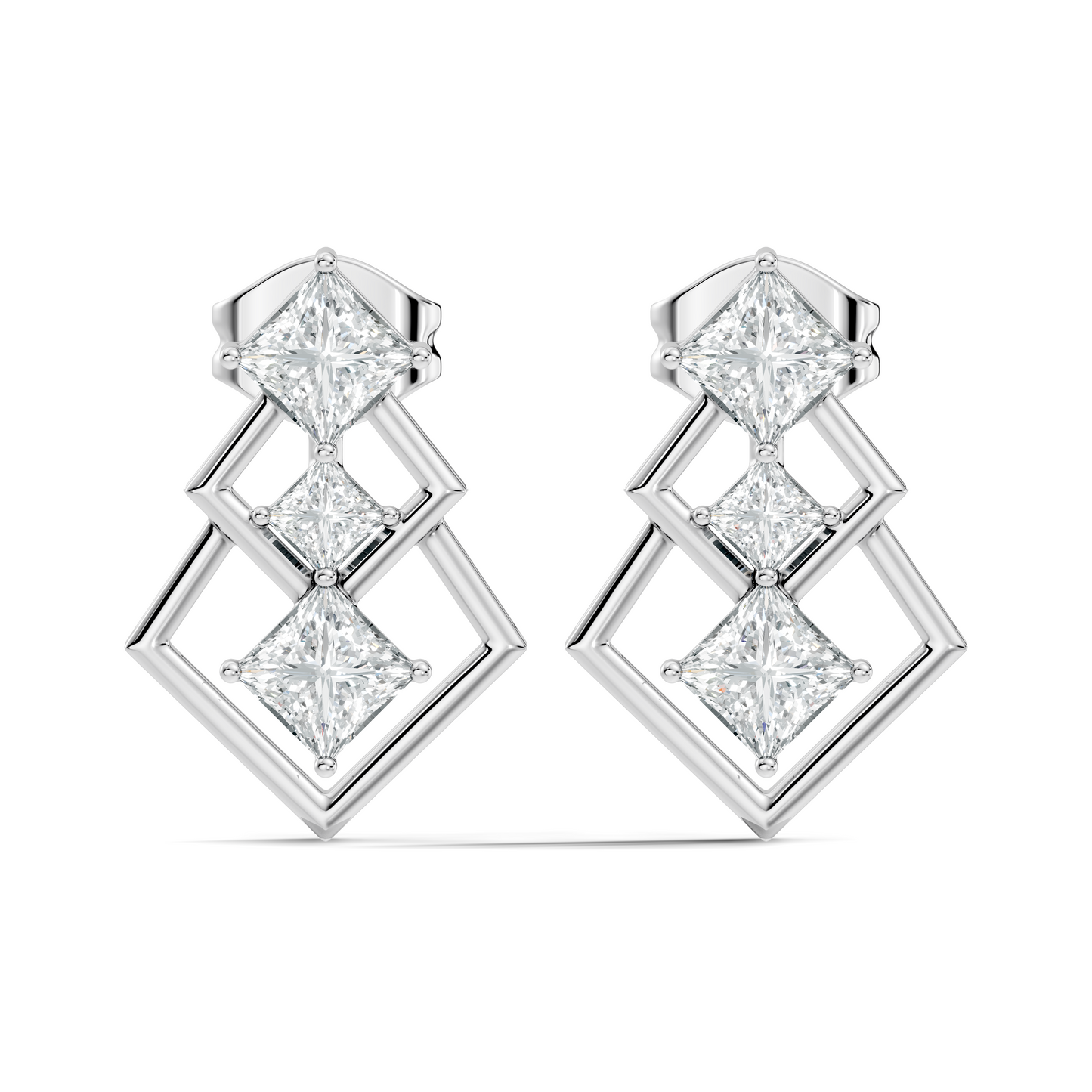 Princess Cut Designer Diamond Earrings 18K Rose Gold Perfect For Special Occasions - HIGHCARAT DIAMONDS