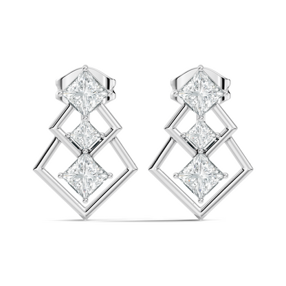 Princess Cut Designer Diamond Earrings 18K Rose Gold Perfect For Special Occasions - HIGHCARAT DIAMONDS