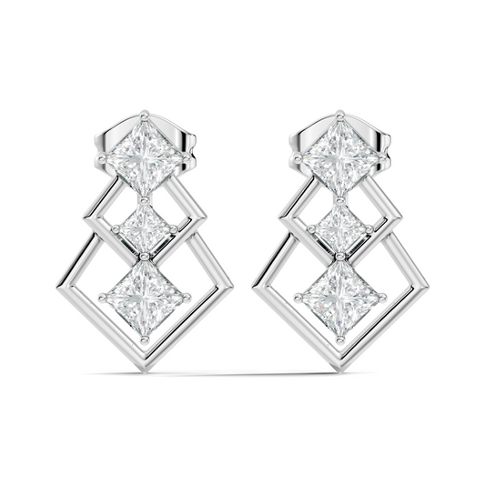 Princess Cut Designer Diamond Earrings 18K Rose Gold Perfect For Special Occasions - HIGHCARAT DIAMONDS