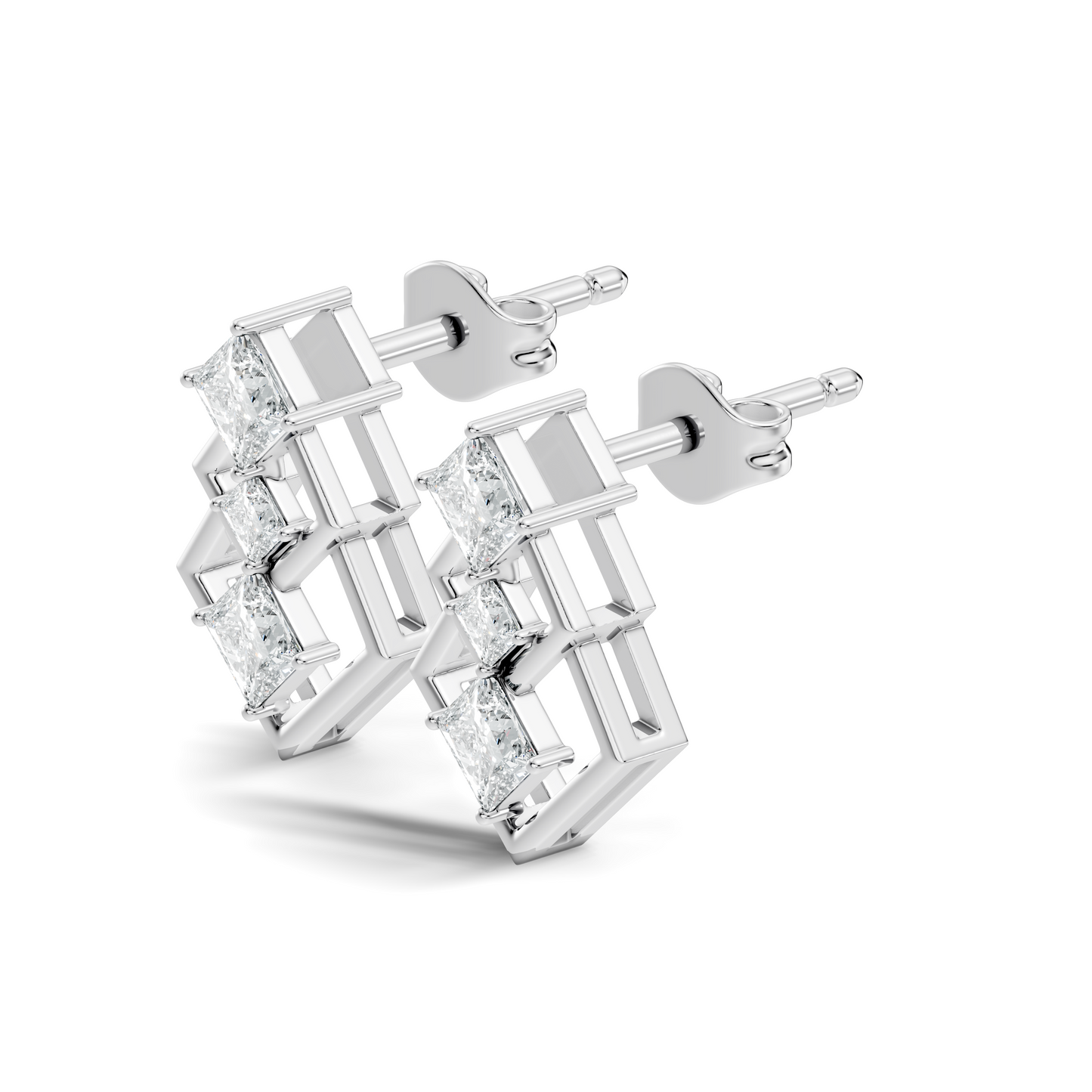 Princess Cut Designer Diamond Earrings 18K Rose Gold Perfect For Special Occasions - HIGHCARAT DIAMONDS