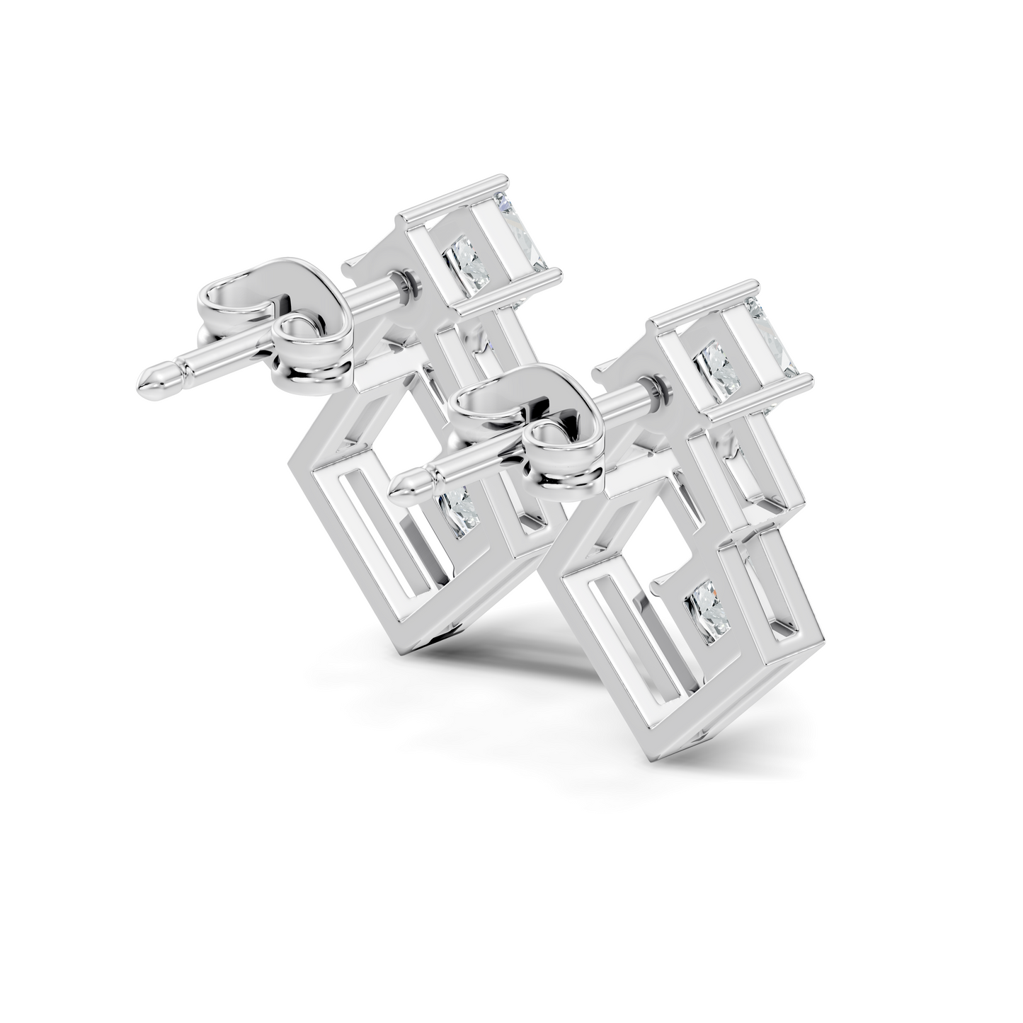 Princess Cut Designer Diamond Earrings 18K Rose Gold Perfect For Special Occasions - HIGHCARAT DIAMONDS