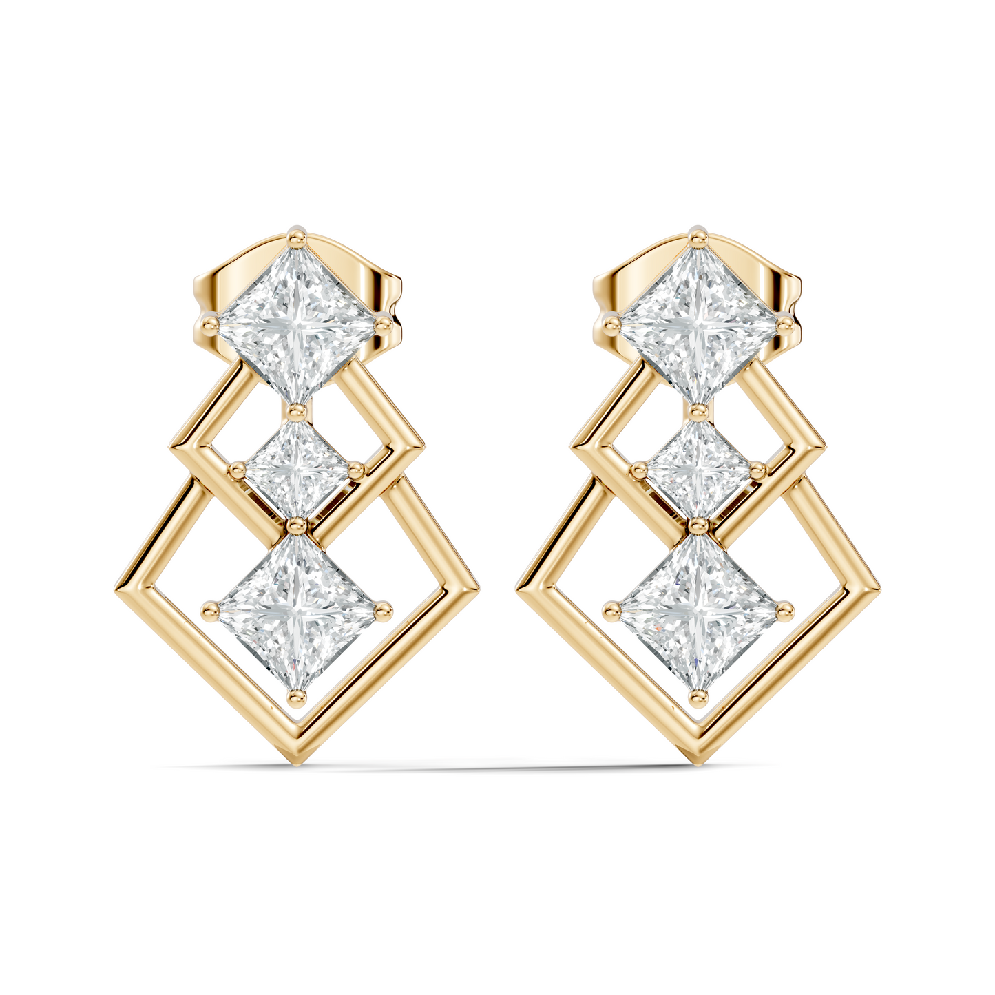 Princess Cut Designer Diamond Earrings 18K Rose Gold Perfect For Special Occasions - HIGHCARAT DIAMONDS