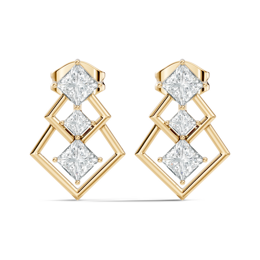 Princess Cut Designer Diamond Earrings 18K Rose Gold Perfect For Special Occasions - HIGHCARAT DIAMONDS