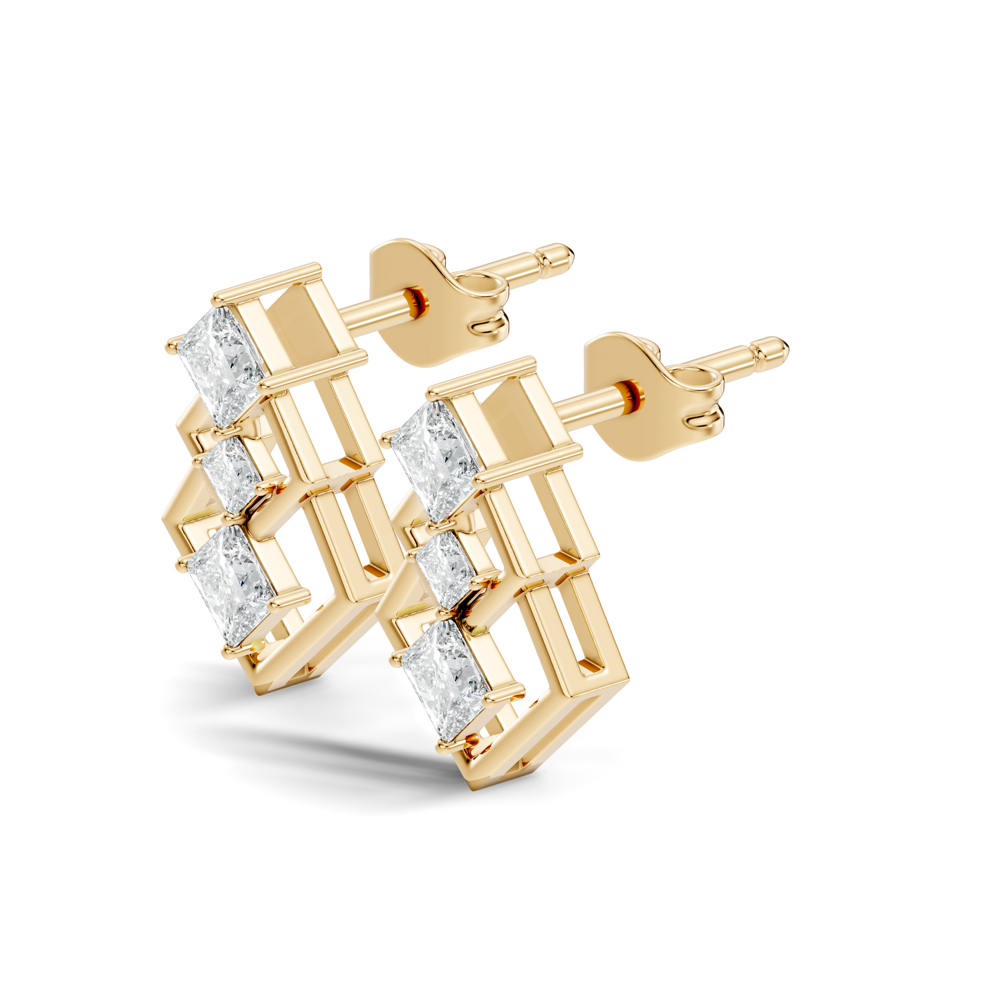 Princess Cut Designer Diamond Earrings 18K Rose Gold Perfect For Special Occasions - HIGHCARAT DIAMONDS