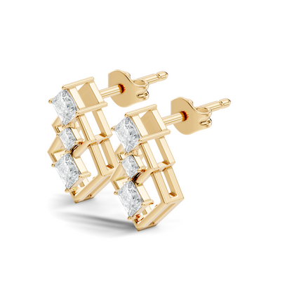 Princess Cut Designer Diamond Earrings 18K Rose Gold Perfect For Special Occasions - HIGHCARAT DIAMONDS