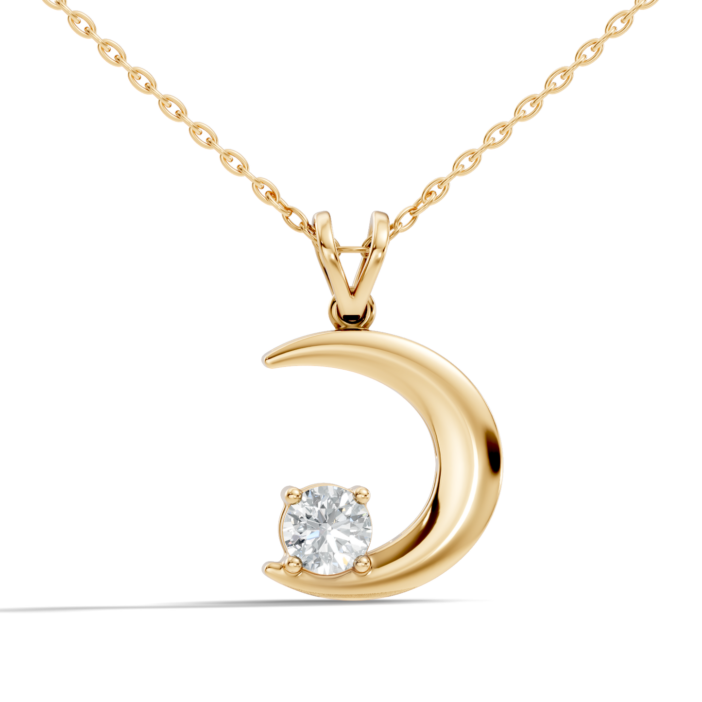 Stunning Handmade Labgrown Diamond Pendant Half Moon Inspired Jewelry In 14K Solid Gold - HIGHCARAT DIAMONDS
