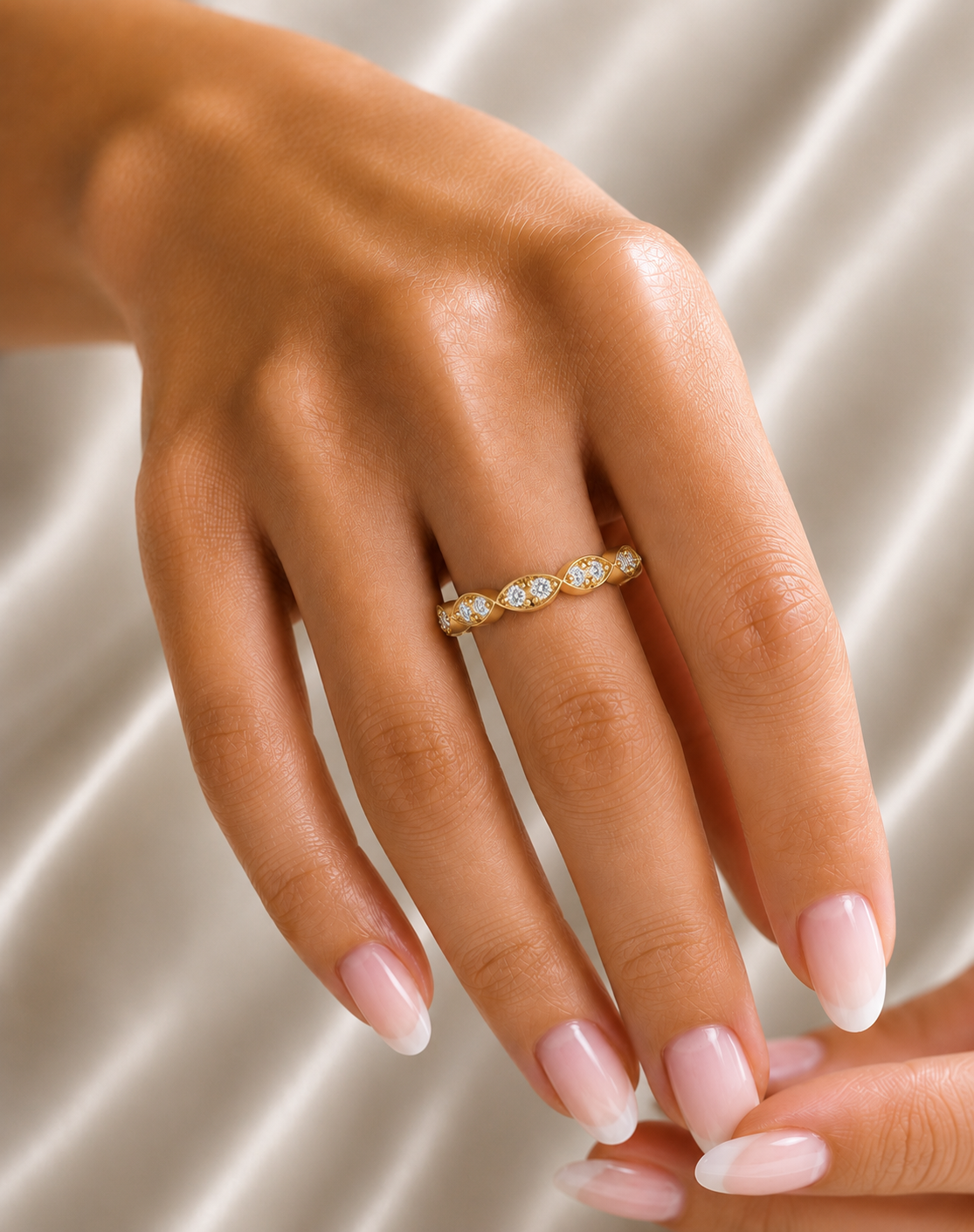 Half Round Eternity Band For Her In 14 KT Gold  Stylish And Lightweight Jewelry - HIGHCARAT DIAMONDS