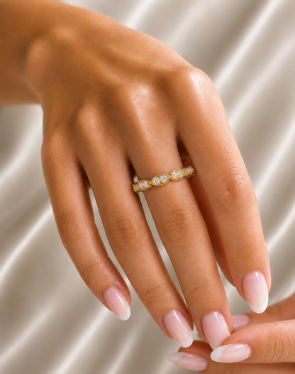 Half Round Eternity Band For Her In 14 KT Gold  Stylish And Lightweight Jewelry - HIGHCARAT DIAMONDS