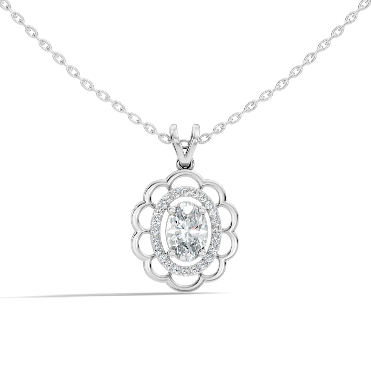 Halo Classic Round Pendant with 1.39 Ct Oval Cut Lab-Grown Diamond Jewelry for Her