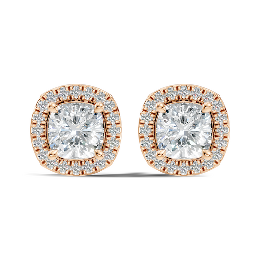 10k Solid Gold Stunning Cushion Square & Round Shape Studs Lab Grown Diamond Earrings For Women - HIGHCARAT DIAMONDS