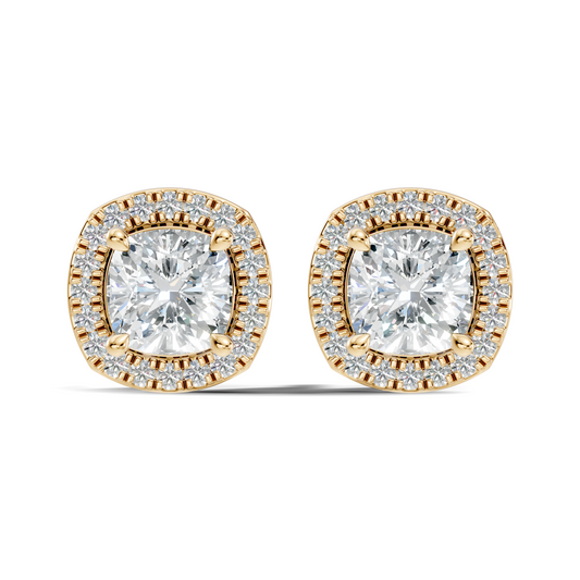 10k Solid Gold Stunning Cushion Square & Round Shape Studs Lab Grown Diamond Earrings For Women - HIGHCARAT DIAMONDS