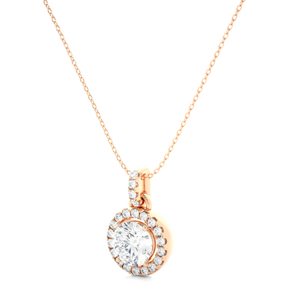 Halo Round Cut Diamond Pendant Necklace in 14k Solid Gold with Labgrown Diamond Accent