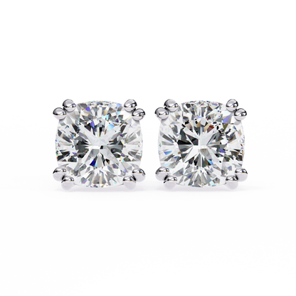 Handcrafted Cushion Cut White Colorless Diamond Perfect Statement Cluster Daily Wear Stud Earring - HIGHCARAT DIAMONDS