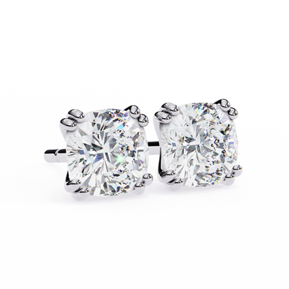 Handcrafted Cushion Cut White Colorless Diamond Perfect Statement Cluster Daily Wear Stud Earring - HIGHCARAT DIAMONDS