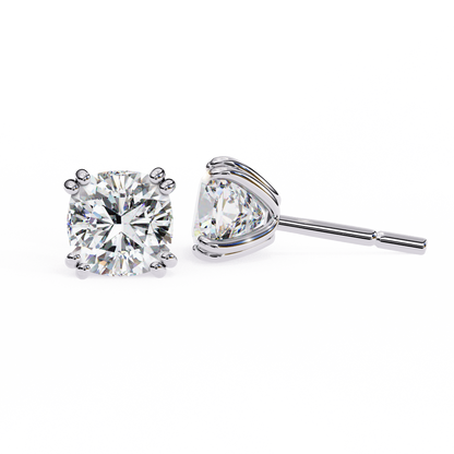 Handcrafted Cushion Cut White Colorless Diamond Perfect Statement Cluster Daily Wear Stud Earring - HIGHCARAT DIAMONDS