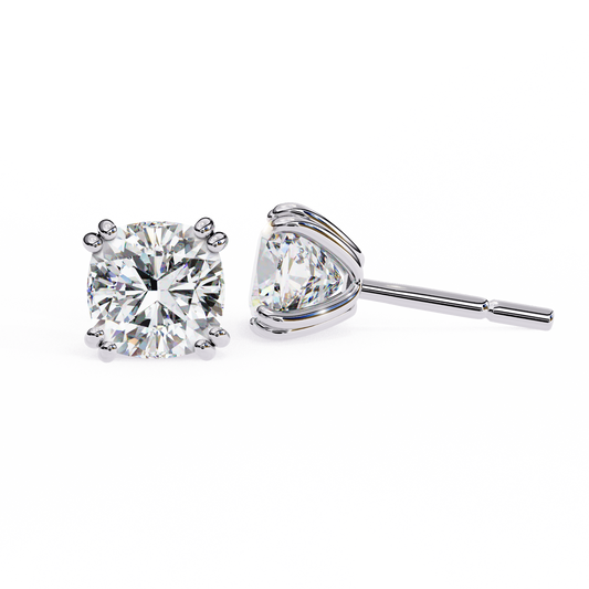 Handcrafted Cushion Cut White Colorless Diamond Perfect Statement Cluster Daily Wear Stud Earring - HIGHCARAT DIAMONDS