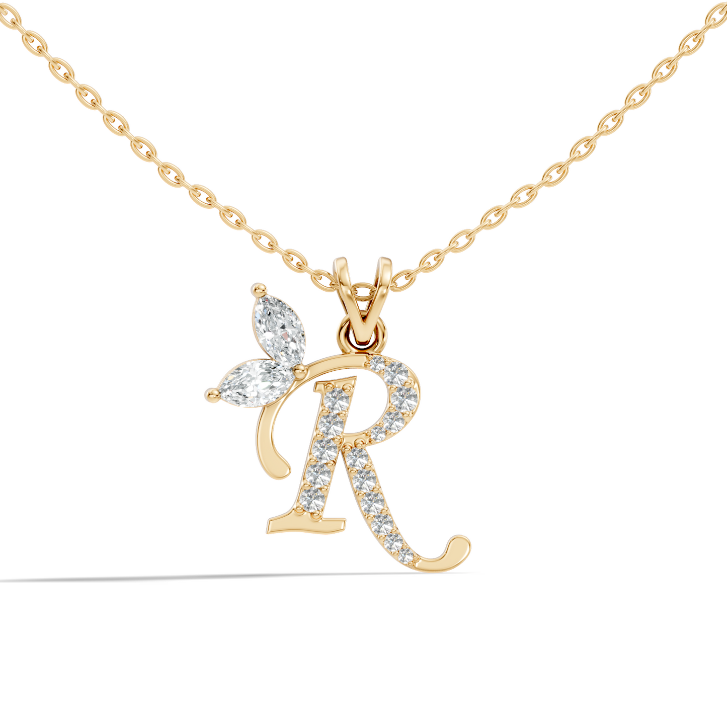 Handcrafted Elegant Diamond Letter Necklace In 14K Solid White Gold Pendant For Her