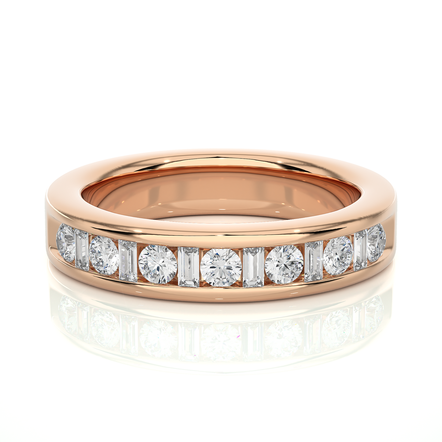 Handcrafted Eternity Band With Baguette And Round Labgrown Diamonds For Special Occasions