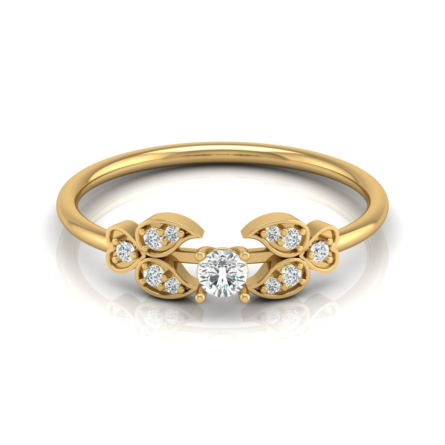 Handcrafted Floral Round Diamond 14K Gold Ring with Real Diamonds Timeless Charm