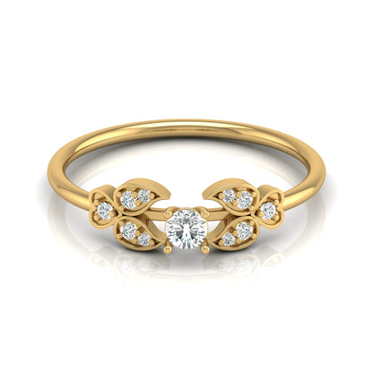 Handcrafted Floral Round Diamond 14K Gold Ring with Real Diamonds Timeless Charm