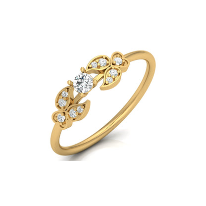 Handcrafted Floral Round Diamond 14K Gold Ring with Real Diamonds Timeless Charm