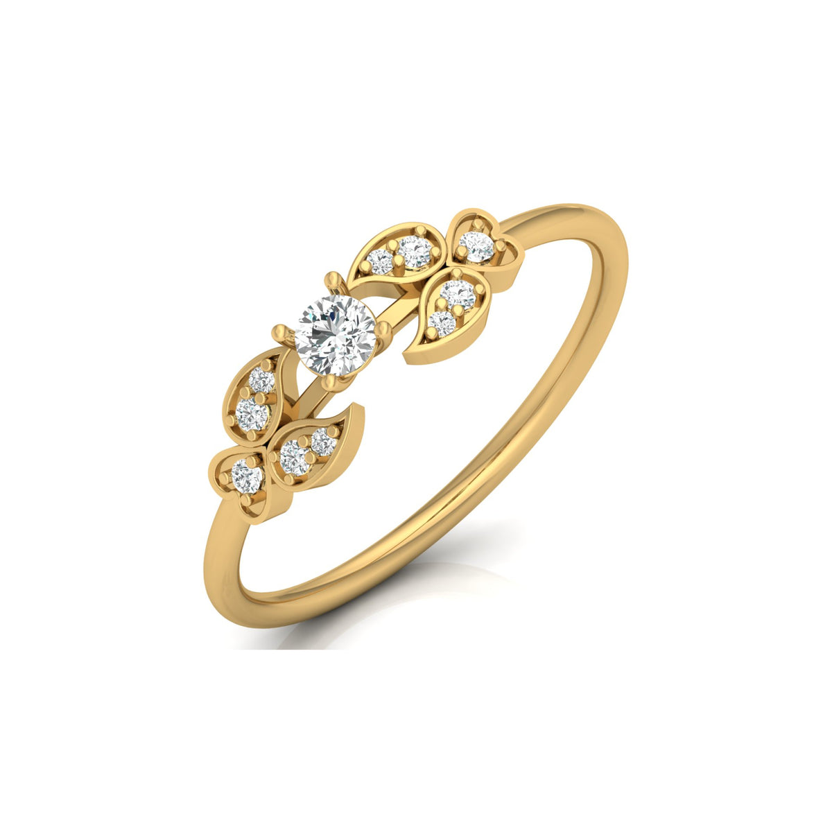 Handcrafted Floral Round Diamond 14K Gold Ring with Real Diamonds Timeless Charm - HIGHCARAT DIAMONDS