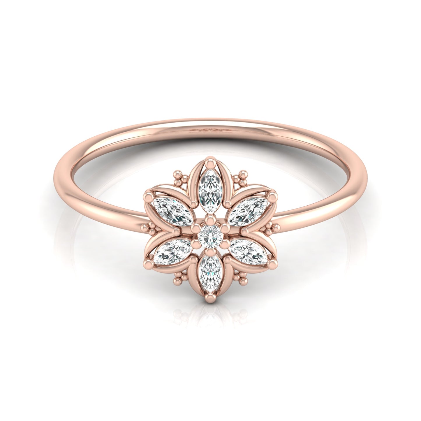 Handmade Floral Ring Marquise and Round Diamond Design Available in Every Gold - HIGHCARAT DIAMONDS