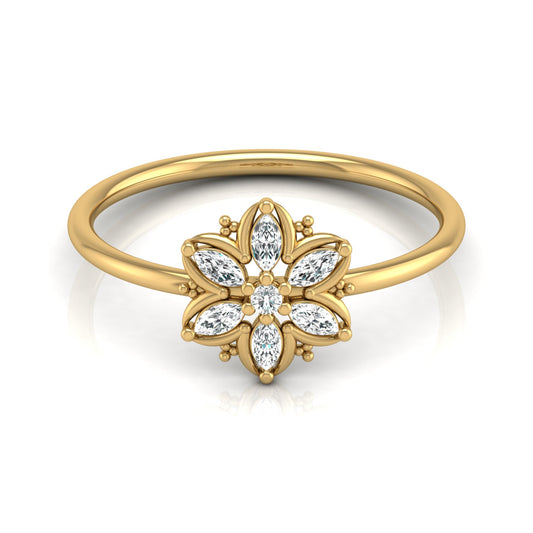 Handmade Floral Ring Marquise and Round Diamond Design Available in Every Gold - HIGHCARAT DIAMONDS