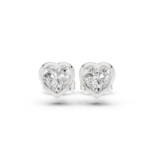 Heart Cut 1.00Ct  Lab Grown White Colorless Daimond Bezel Set Vintage Screw Back Stud Earring For Her - HIGHCARAT DIAMONDS
