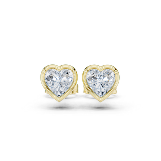 Heart Cut 1.00Ct  Lab Grown White Colorless Daimond Bezel Set Vintage Screw Back Stud Earring For Her - HIGHCARAT DIAMONDS