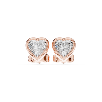 Heart Cut 1.00Ct  Lab Grown White Colorless Daimond Bezel Set Vintage Screw Back Stud Earring For Her - HIGHCARAT DIAMONDS