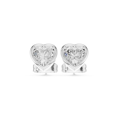 Heart Cut 1.00Ct  Lab Grown White Colorless Daimond Bezel Set Vintage Screw Back Stud Earring For Her - HIGHCARAT DIAMONDS
