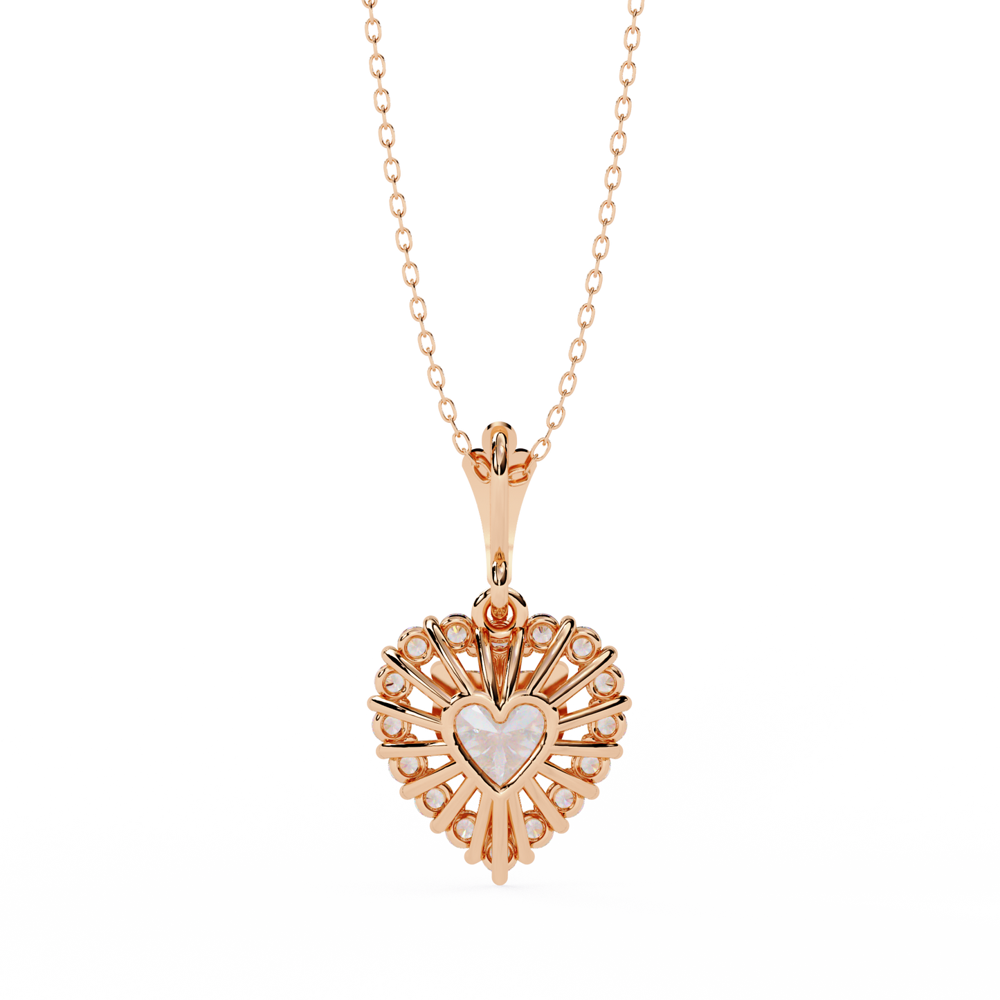 Heart and Round Cut Lab Grown Diamond Rose 14k Solid Gold Prong Set Minimalist Dainty Party Wear Pendant Perfect  Gift for Her - HIGHCARAT DIAMONDS