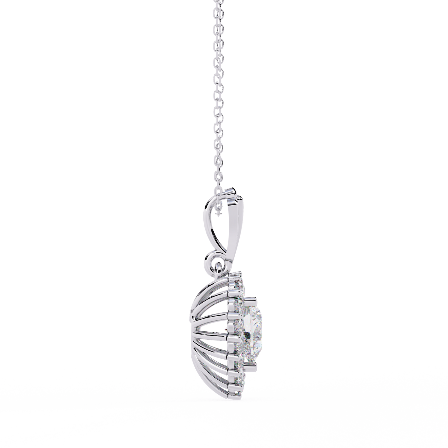 Romantic heart cut diamond necklace with brilliant halo frame