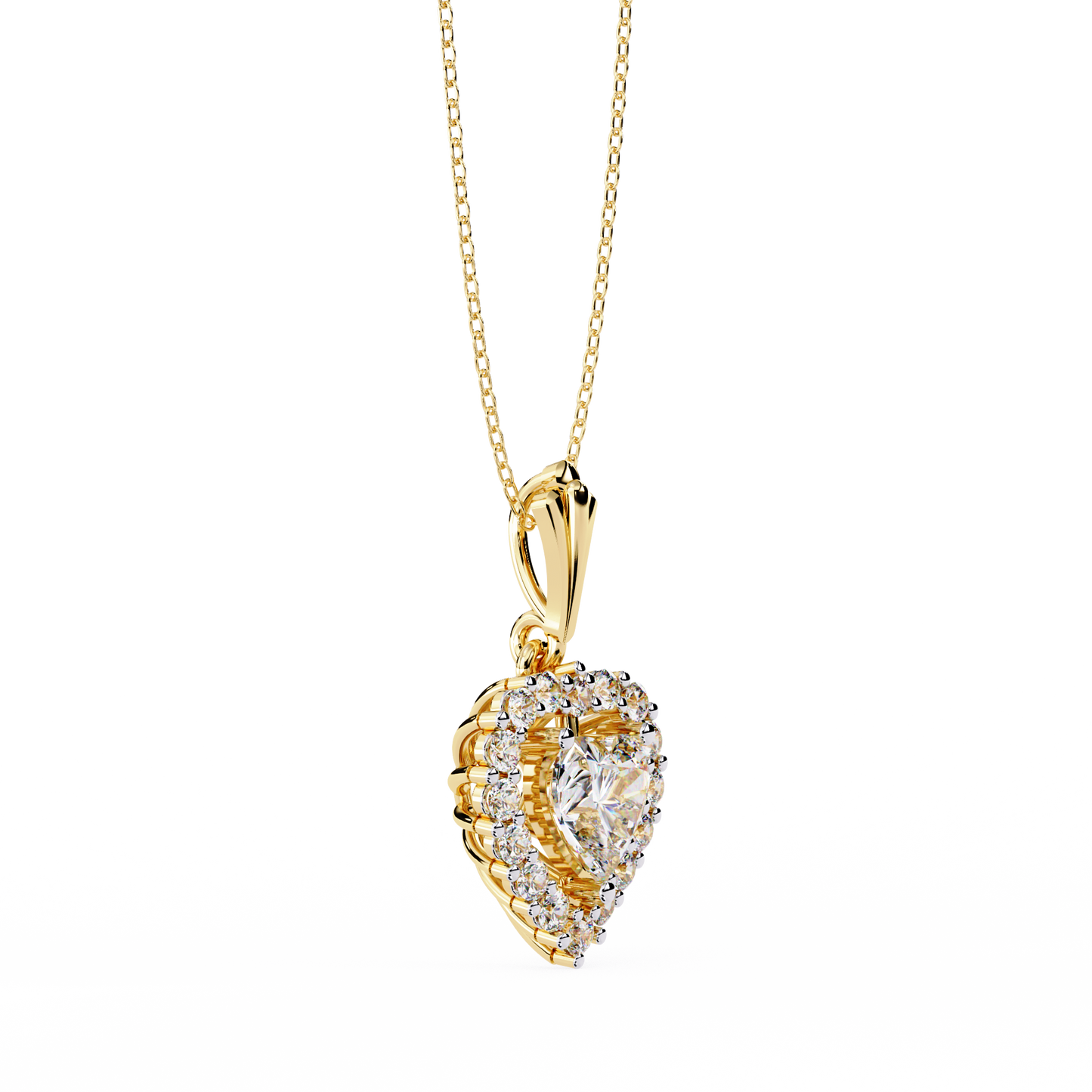 Minimal white gold chain with heart shaped lab diamond pendant