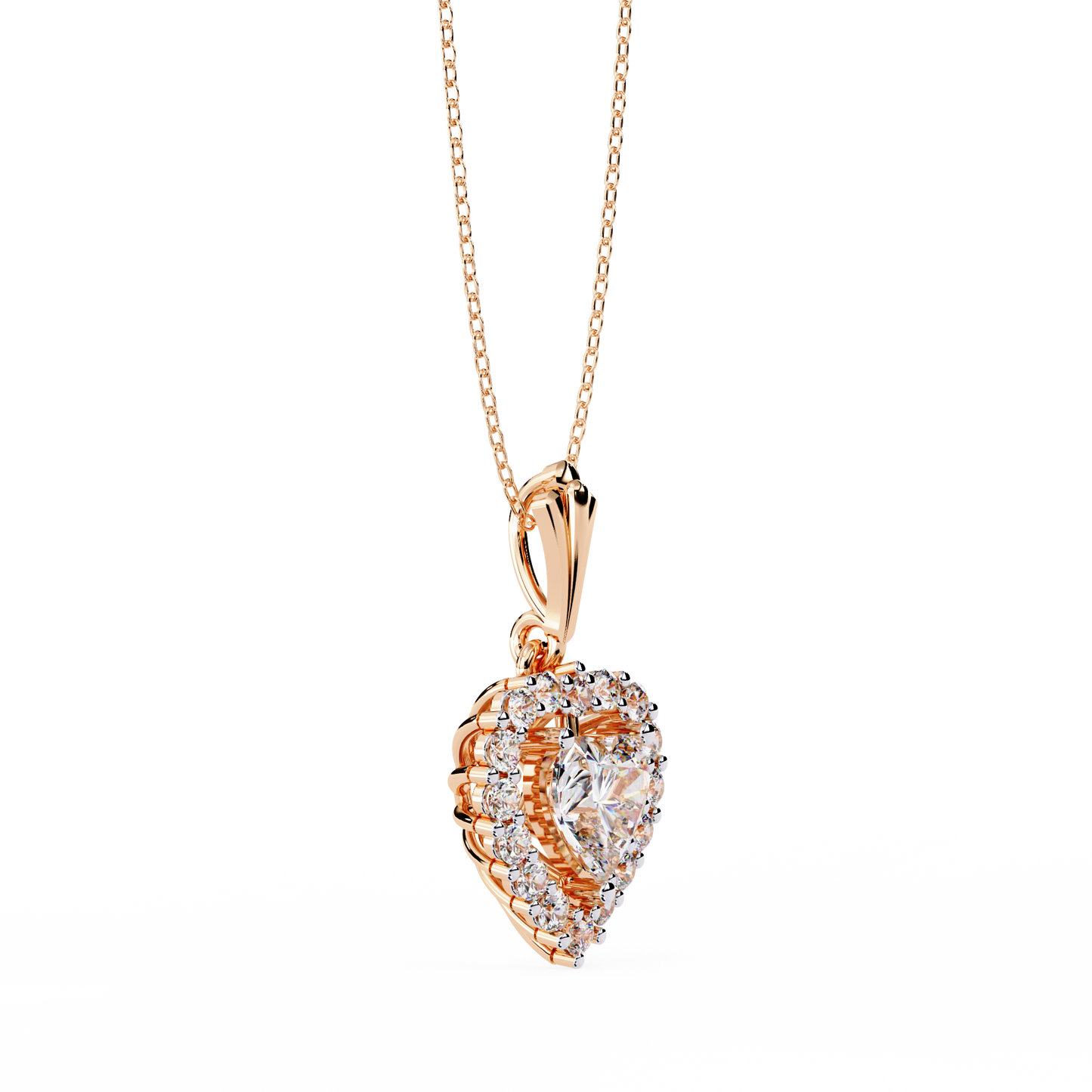 Heart and Round Cut Lab Grown Diamond Rose 14k Solid Gold Prong Set Minimalist Dainty Party Wear Pendant Perfect  Gift for Her - HIGHCARAT DIAMONDS