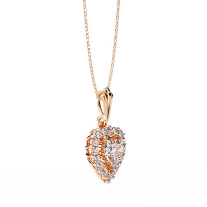 Heart and Round Cut Lab Grown Diamond Rose 14k Solid Gold Prong Set Minimalist Dainty Party Wear Pendant Perfect  Gift for Her - HIGHCARAT DIAMONDS