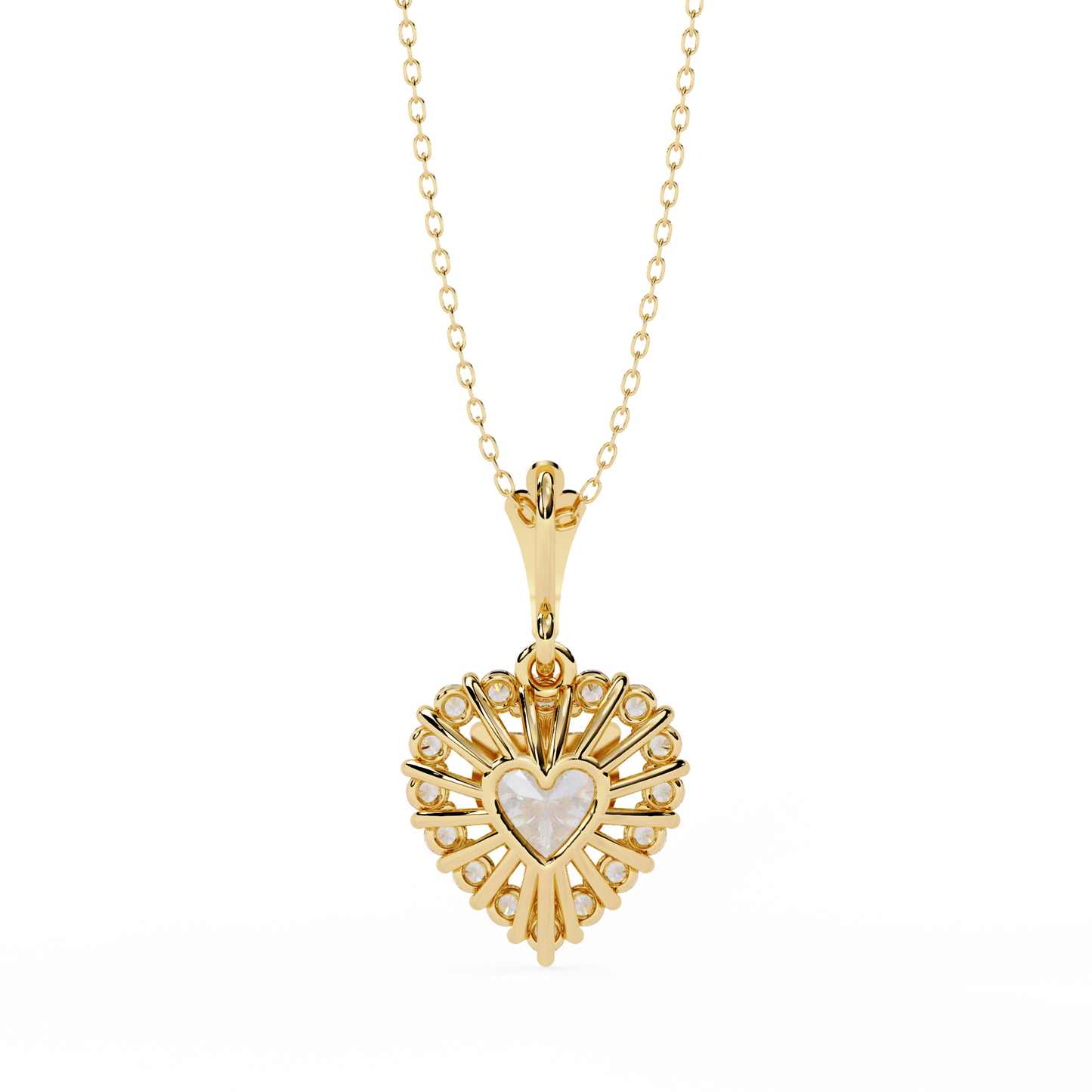 Close up of heart shaped diamond pendant with sparkling halo