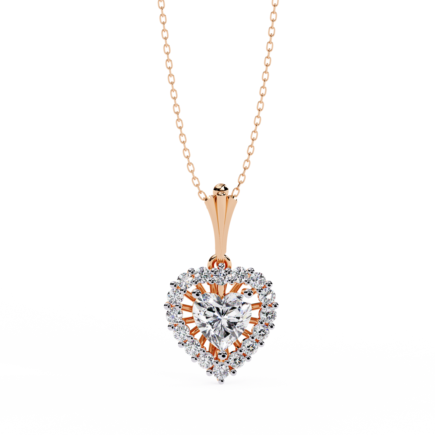 Heart and Round Cut Lab Grown Diamond Rose 14k Solid Gold Prong Set Minimalist Dainty Party Wear Pendant Perfect  Gift for Her - HIGHCARAT DIAMONDS